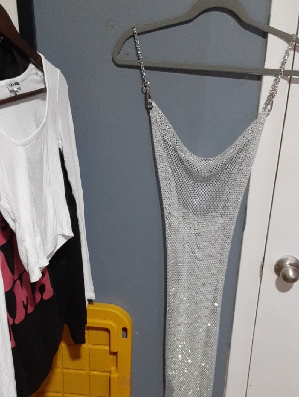 PrettyLittleThing Silver Sequin Chain-Strap Maxi Dress